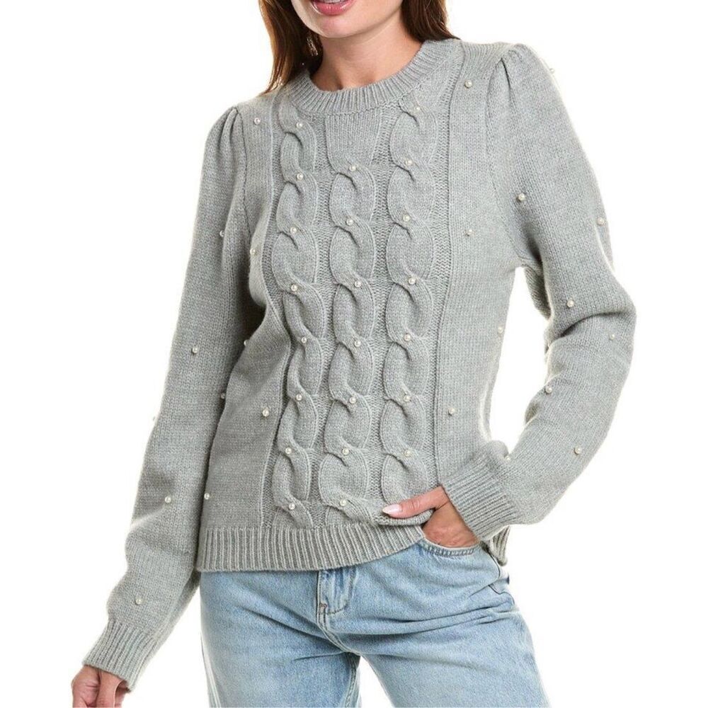 Fab’Rik NWT Lois grey cableknit pearl knit sweater small